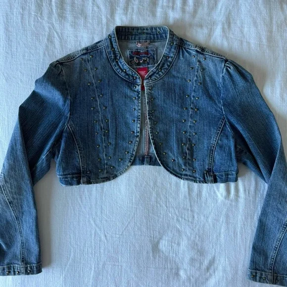 Vintage y2k embellished cropped denim jacket - Picture 3 of 7